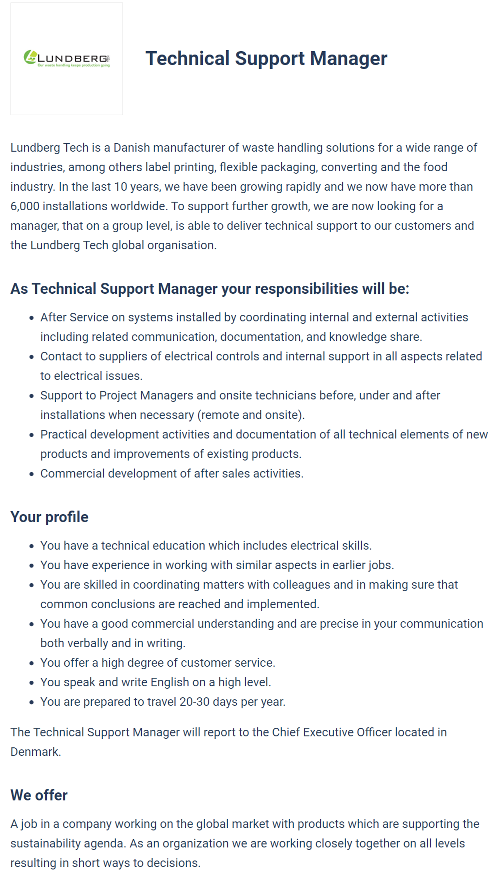 Join the Lundberg Tech team, we are hiring a Technical Support Manager!