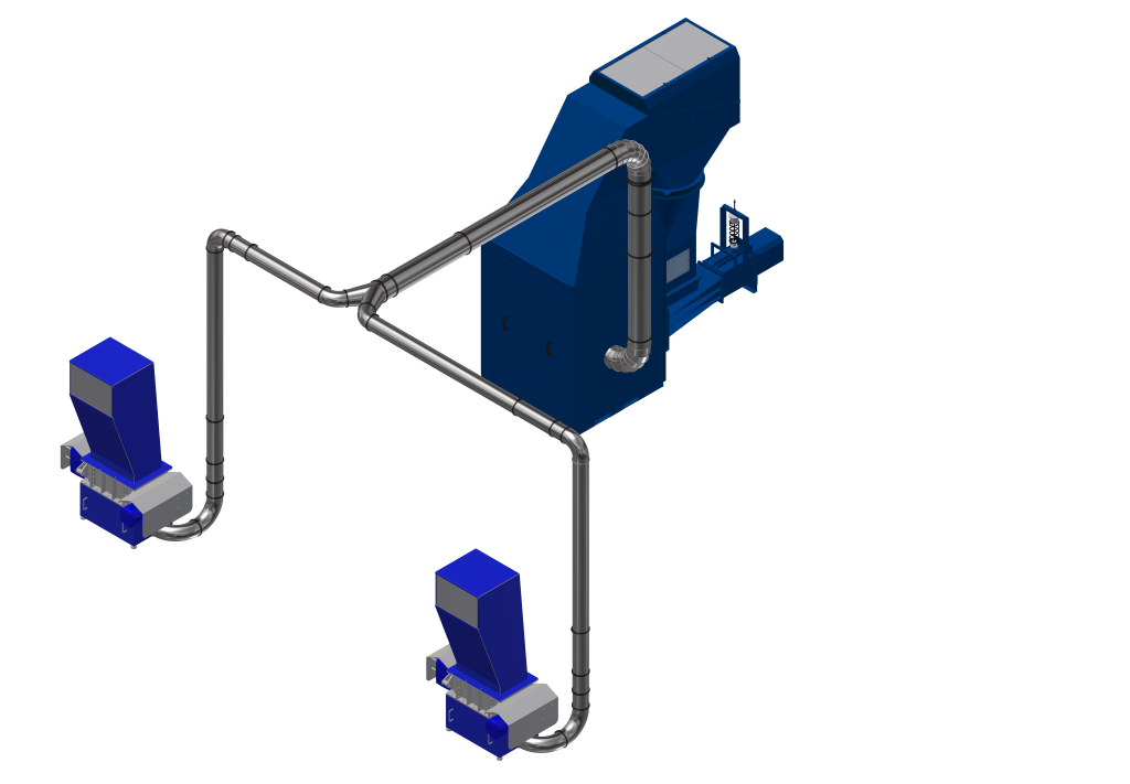 Shredder for bulk waste connected to vacuum waste handling system